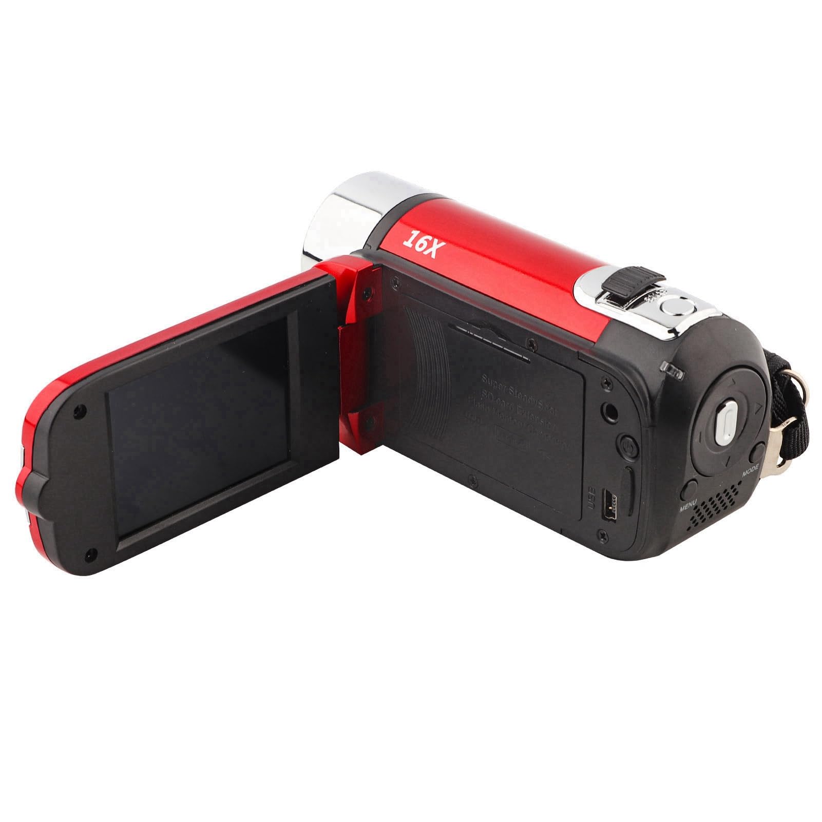 Sugoyi Caméscope numérique, caméra vidéo DV Haute définition Full HD 1080P 16X, Rotation de 270 °(Rouge UE)