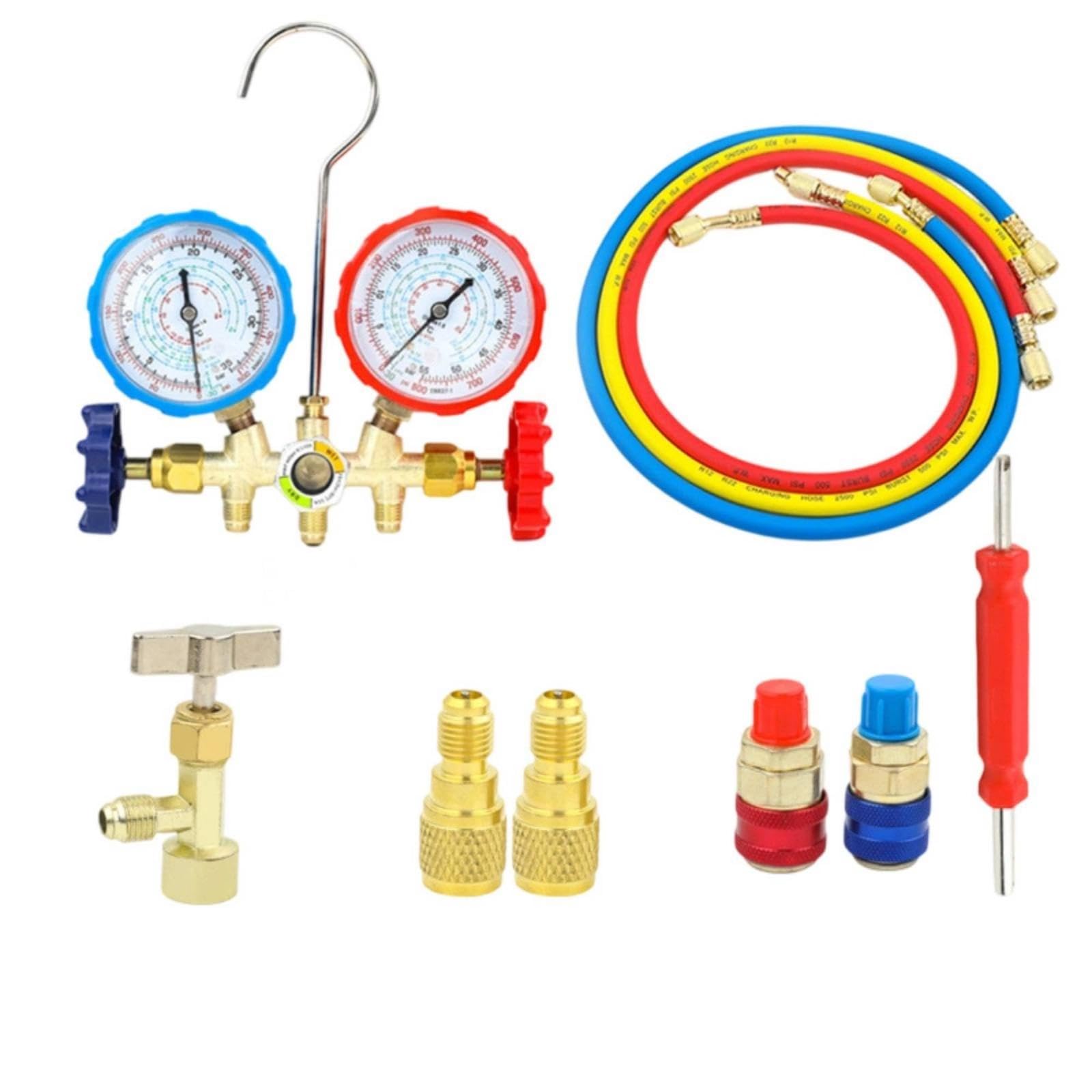 Gauge Set with Hoses Color-Coded Cooling System Gauge Set twoScale Tool for Mechanics, Air Conditioning Service, Refrigeration Maintenance 536 Configuration 1-image-20