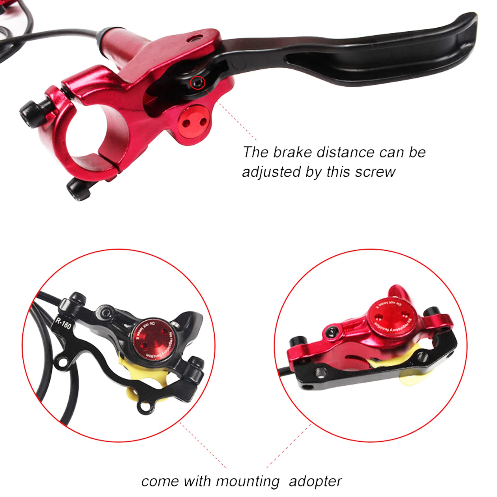 Öl Hydraulische Scheibenbremssättel mit Bremshebeln Ölkabel Rotor Rechte Seite Hinten 1450mm Rechts für MTB Mountainbike Rennrad E-Bike Roller Scheibenbremse (Schwarz hinten)