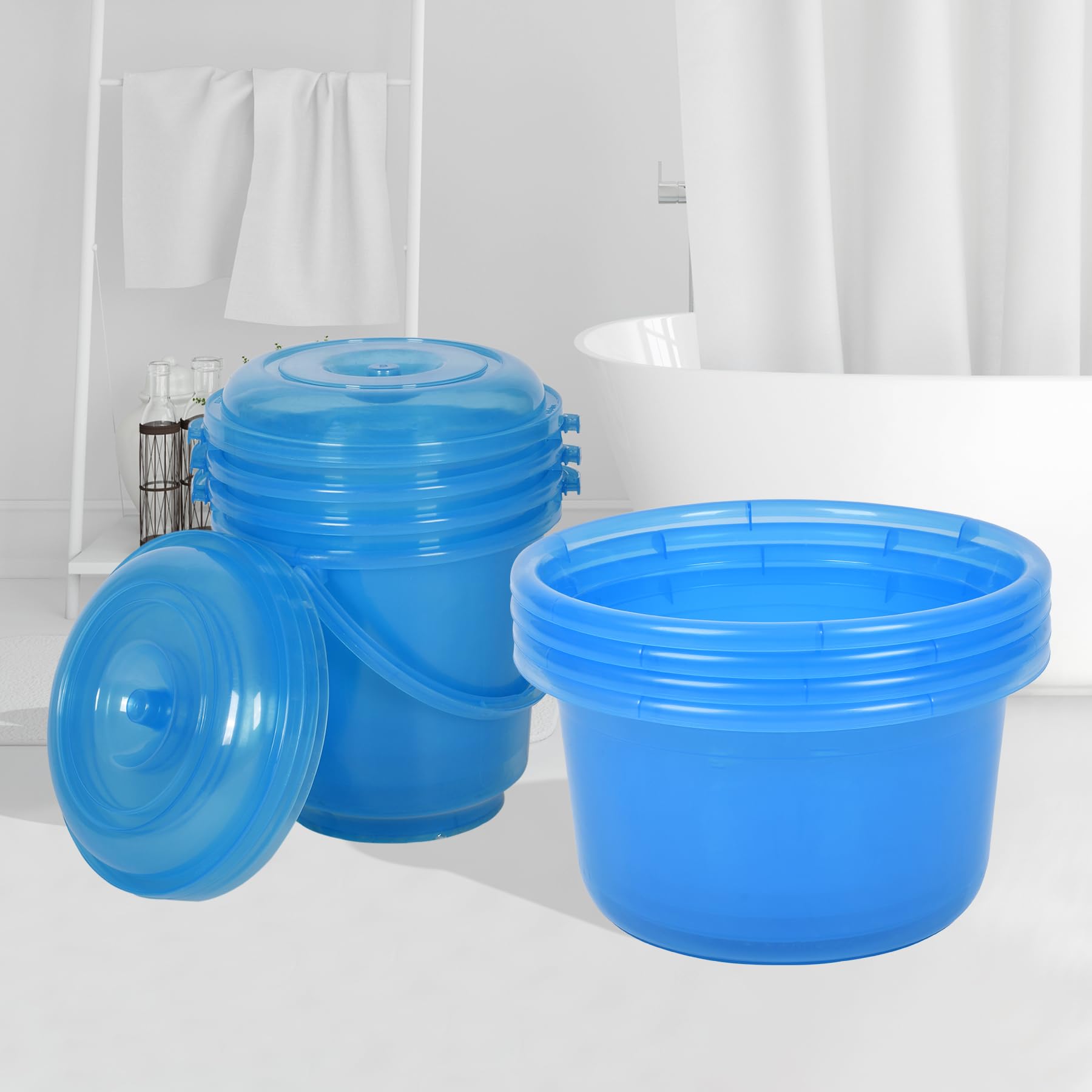 Kuber Industries Set of 8 Bathroom Combo Set | Bathroom Set | 4 Piece Tub-25 L & 4 Piece Bucket-13 L Bathing Set | Modern Bathroom Accessories Set | Transparent Blue