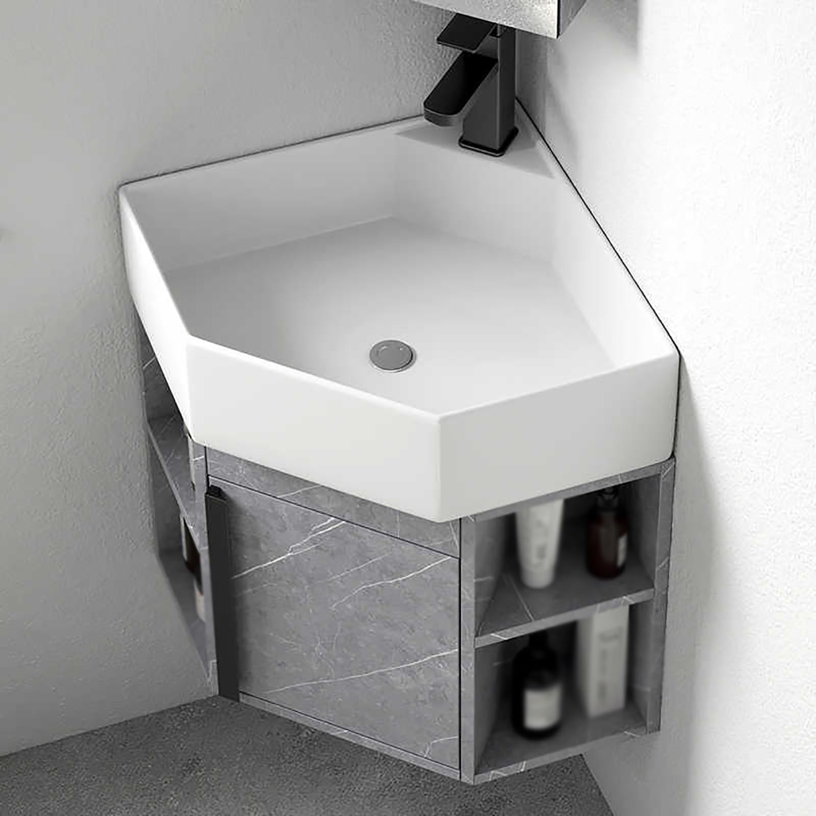 DFGHNBVC Wall Mounted Corner Vanity Cabinet With Sink, Space-Saving Design For Small Bathrooms, Durable Scratch And Stain Resistant Surface,45Cm/17.7In