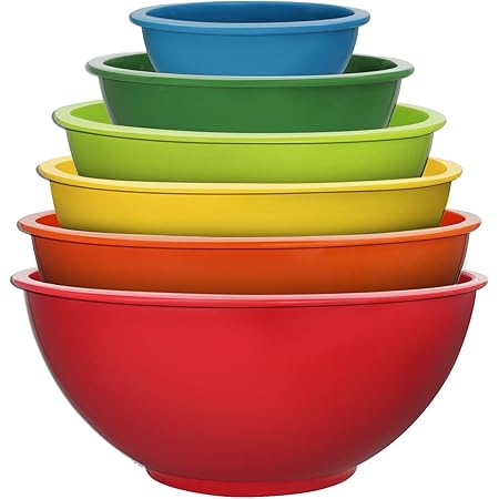 Classic Mixing Bowl Set, BPA Free Plastic, Microwave and Dishwasher Safe,Ideal for Baking, Prepping, Cooking and Serving Food (Set of 6)