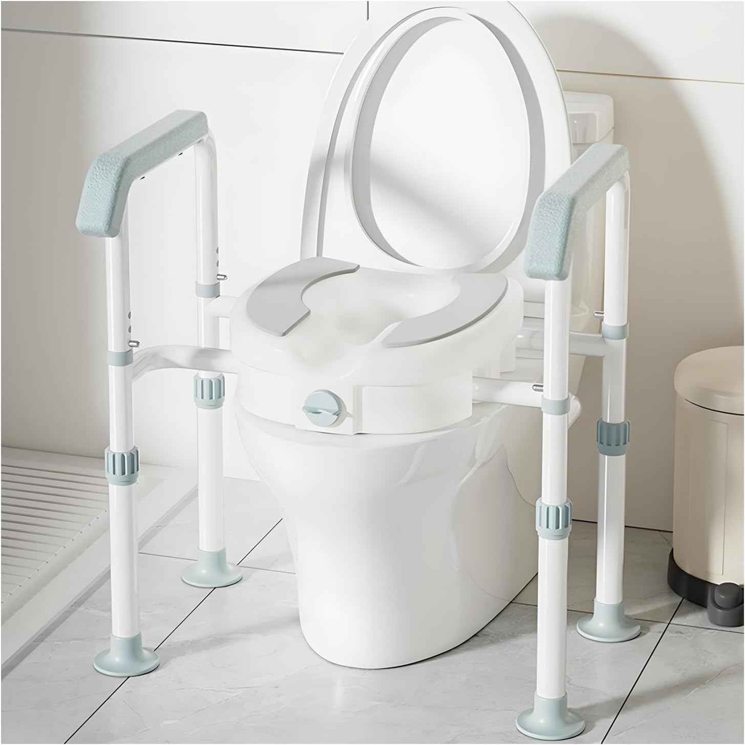 Asiento de inodoro elevado con asas ajustables miniatura 1