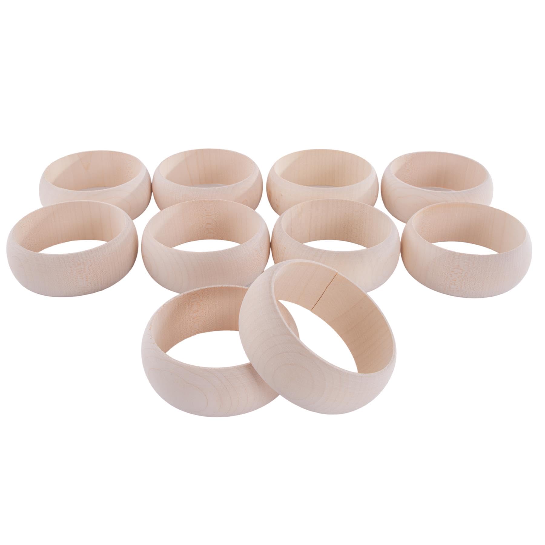 Woodeedoo Round Plain 30 Mm Wooden Bracelets Bangles | Set Of 10 | Unfinished Unpainted Natural Wood Craft Project Diy Decoupage Shape Décor Jewellery Making