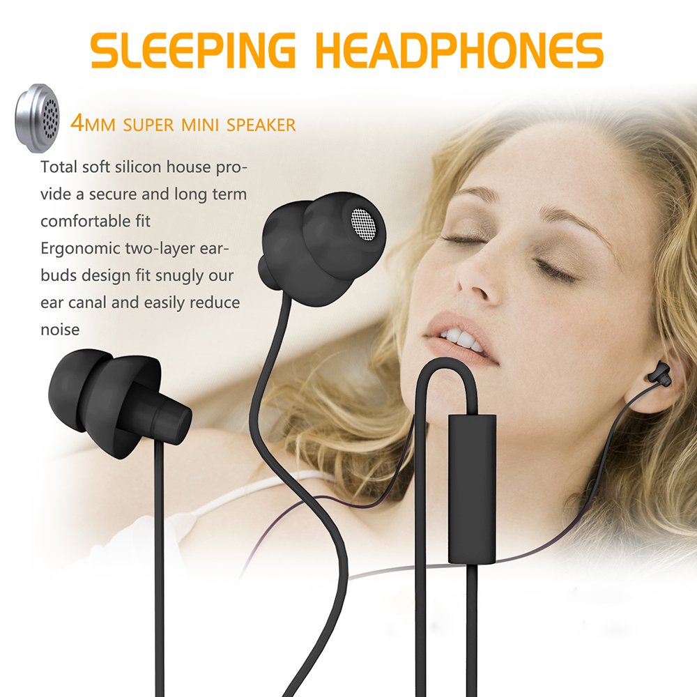 MAXROCK Ecouteurs Intra-auriculaires Stéréo avec Micro Integré, Ecouteurs pour Sommeil, Oreillettes en Silicone Ultra Léger et Confortable,Casque de Réduction du Bruit, Oreillettes de 3.5mm Jack pour Iphone,Huawei,Samsung,Tablette, PC（Noir）