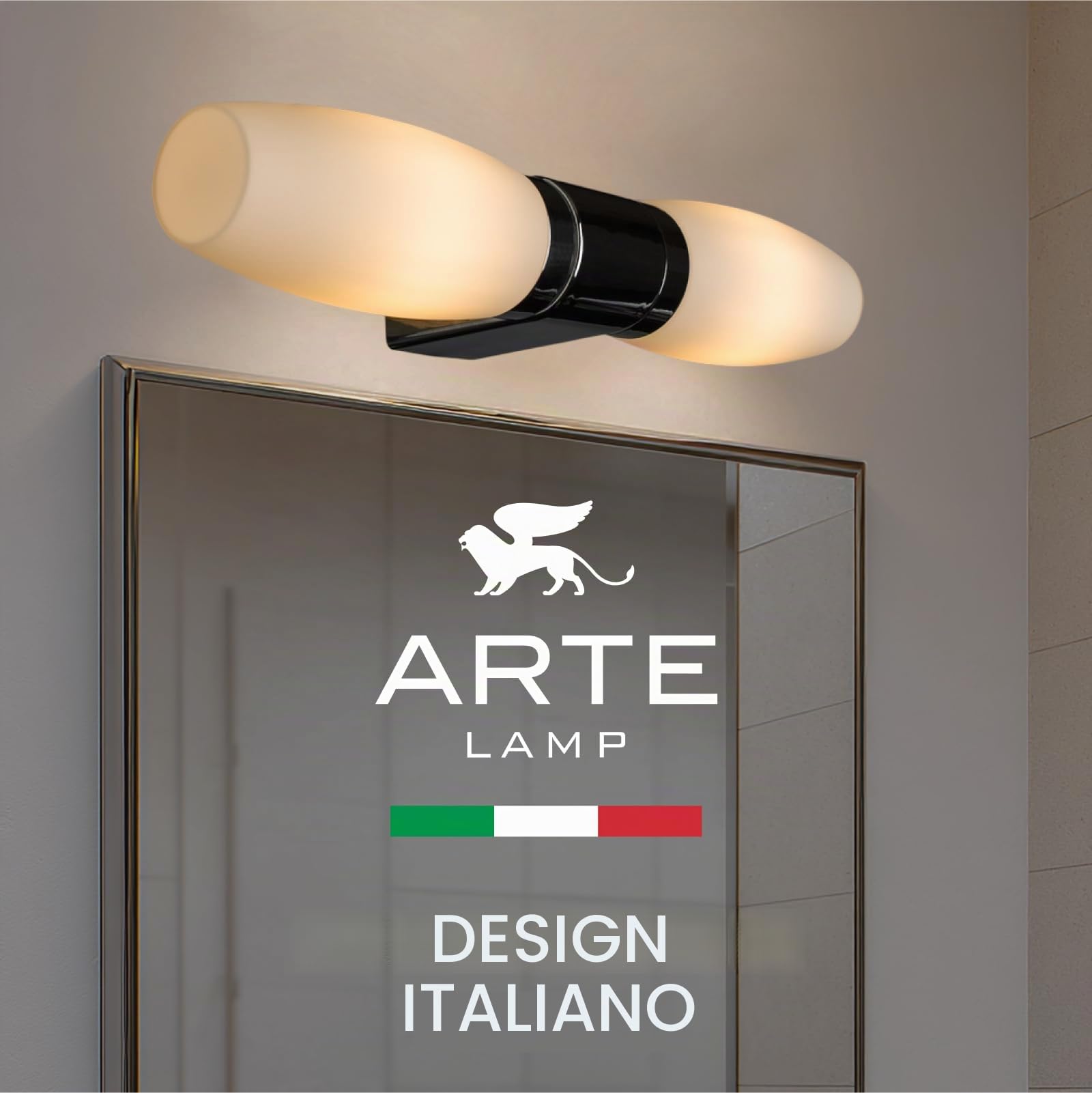 Arte Lamp Applique Da Specchio Per Bagno A Due Punti Luce Con Cavo E Presa Finitura Cromata E Vetro Ovale Per Illuminazione Uniforme Del Lavabo E Zona Trucco