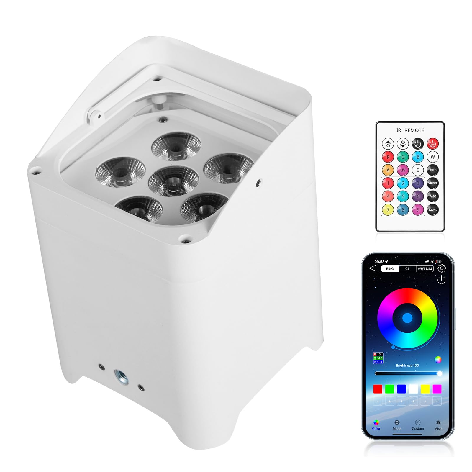 Photo 1 of Battery Powered Uplights Rechargeable Stage Lights 9600mAh Par Can Light 6x18W RGBWA+UV Wireless with APP Remote Control DMX 512 Sound Activated, Uplighting for Events DJ Party Wedding (White)