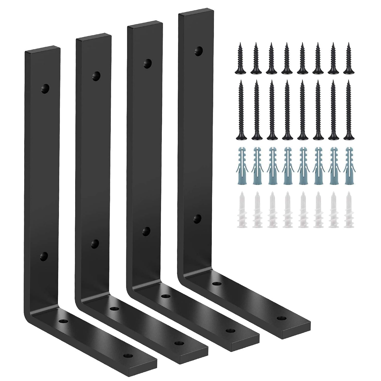 Heavy Duty Black Metal Floating Shelf Brackets with Screws & Anchors Mounting Hardware for Kitchen Bathroom Living Room & Office 6x4 (Set of 4)-image-6