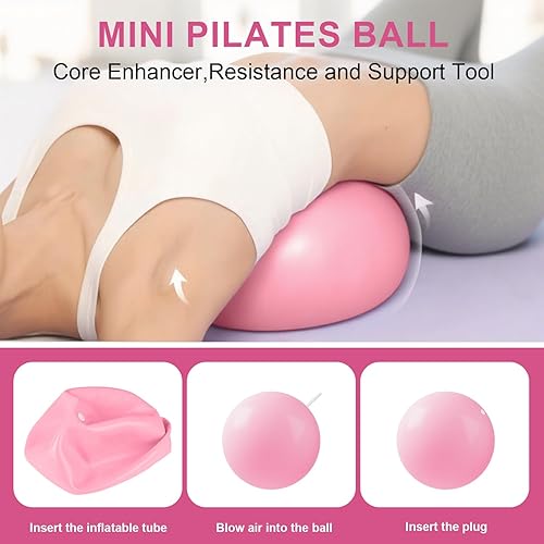 Miniatura 6 de Home Pilates Essentials Kit para mujer, equipo de pilates, juego de anillo y pelota, juego de entrenamiento rosa que incluye círculo mágico, 5