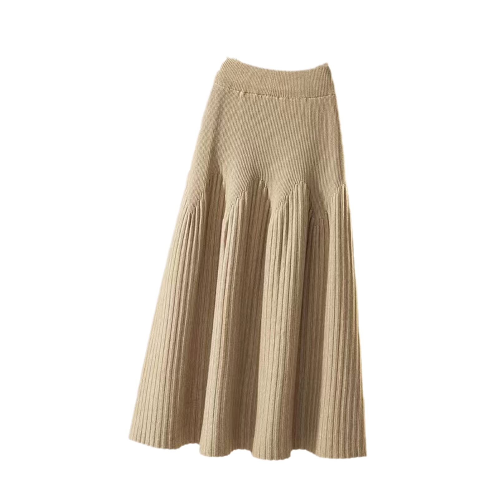 Damska spódnica z dzianiny moda odzież damska vintage elastyczna wysoka talia A-line spódnica midi, Khaki, Rozmiar uniwersalny