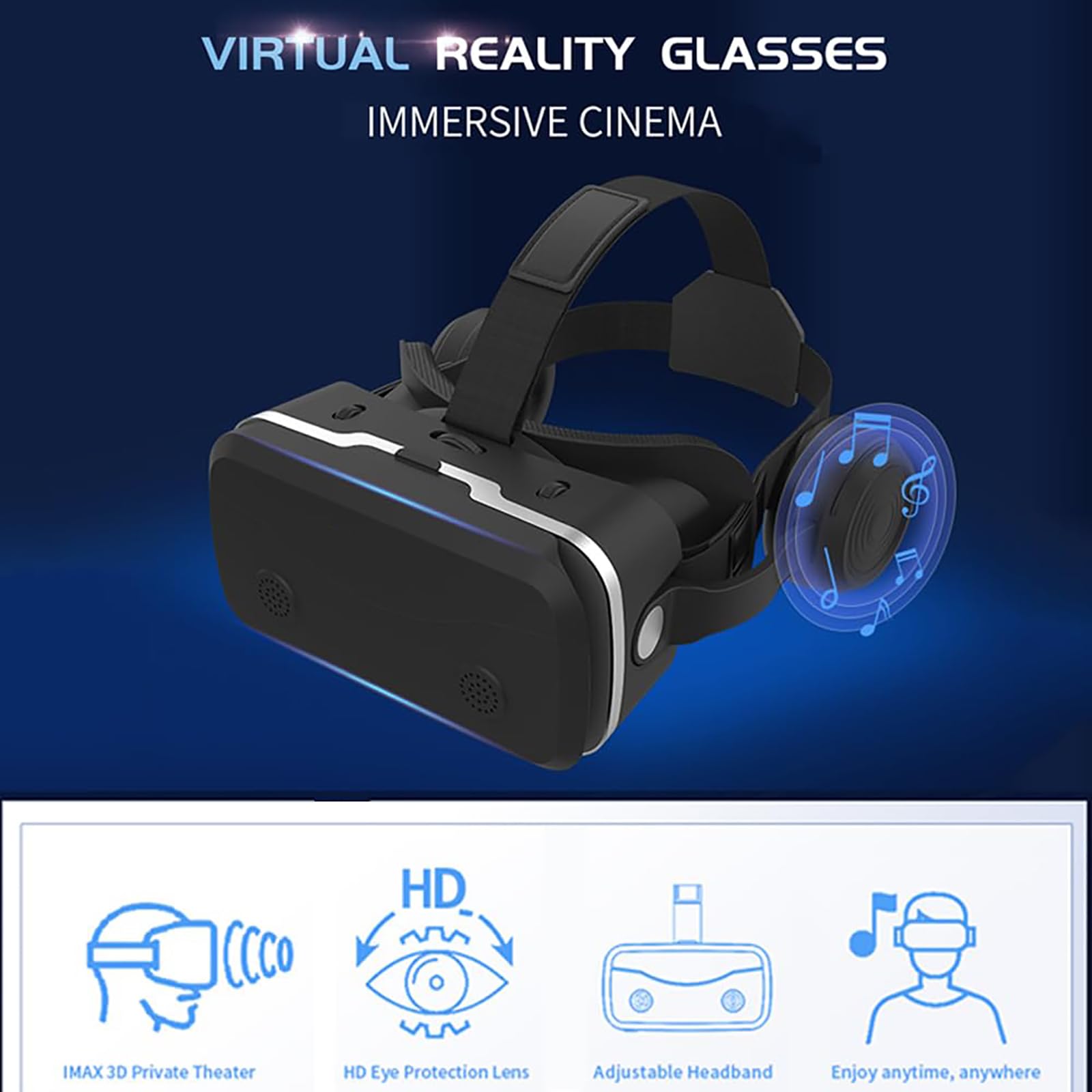 Visore VR per Smartphone, Occhiali per Realtà Virtuale con Lenti HD Anti-Luce Blu Compatibili con Smartphone 4,7-7,2 Pollici Occhiali per Realtà Virtuale per Film Serie TV E Videogiochi,White