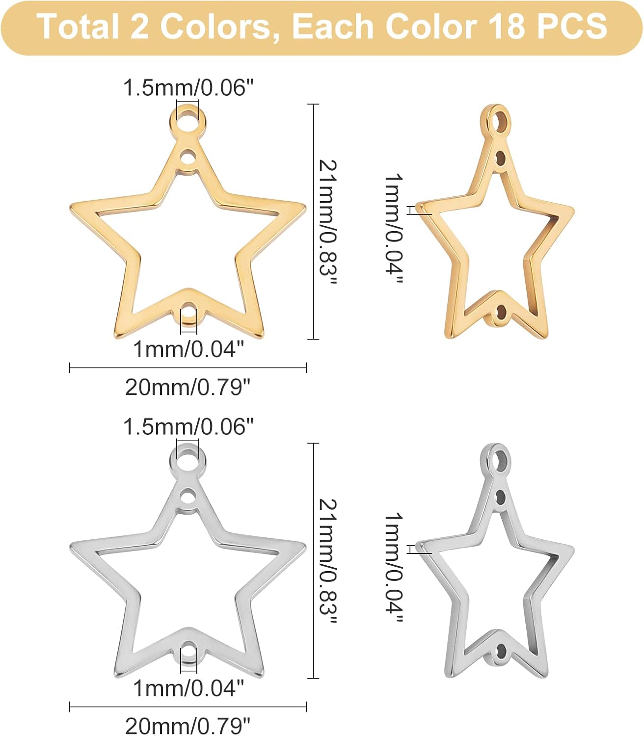 UNICRAFTALE 36pcs Star Chandelier Component Links Stainless Steel Links Charms Golden & Stainless Steel Color Metal Charm for Jewelry Making 1-1.5mm Hole - Image 4