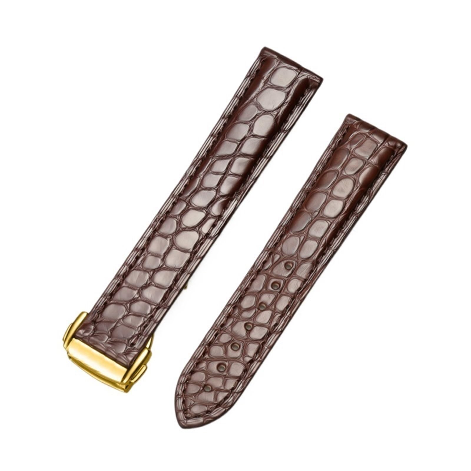 Pasek do zegarka z prawdziwej skóry krokodyla do zegarka Omega Seamaster Speedmaster 300 DeVille Watchband bransoletka 19mm 20mm 21mm(Brown-gold,22mm)
