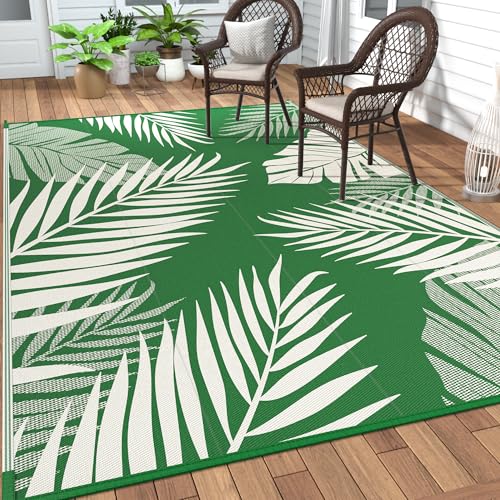 GENIMO Outdoor Rug, Waterproof Plastic Rugs 10'x14' for Camping Dark Green