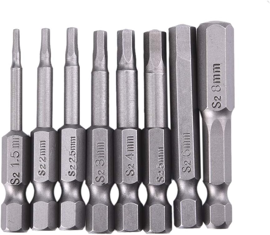 8PCS Allen Wrench Drill Bit Set Hex Head S2 Alloy Steel Magnetic 1/4" Quick Release Shank 1.5mm, 2mm, 2.5mm, 3mm, 4mm, 5mm, 6mm, 8mm