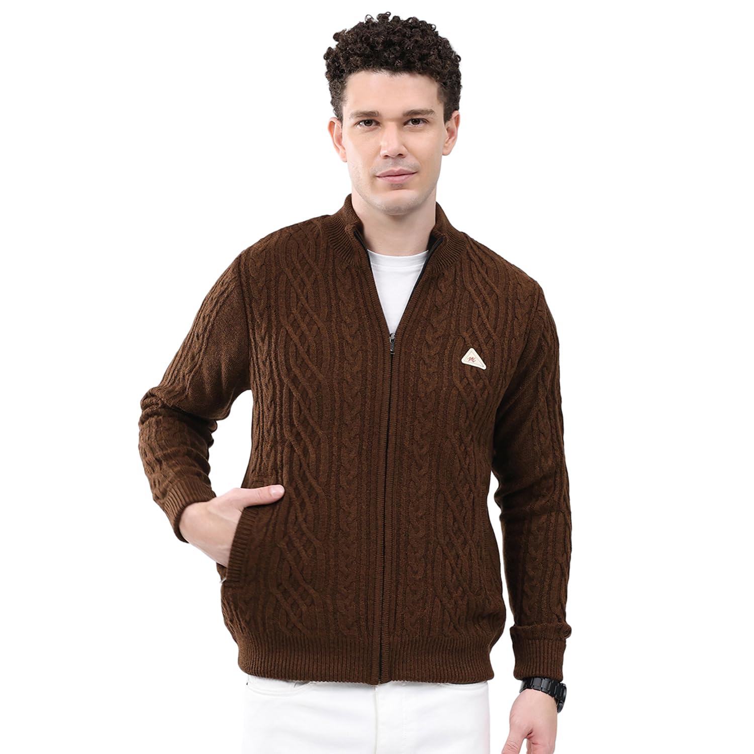 monte carlo Men's Regular Fit Woolen Knitted Winter Jacket | Full Sleeve Self Design | Mock Neck Warm Jacket for Men's-picture-31