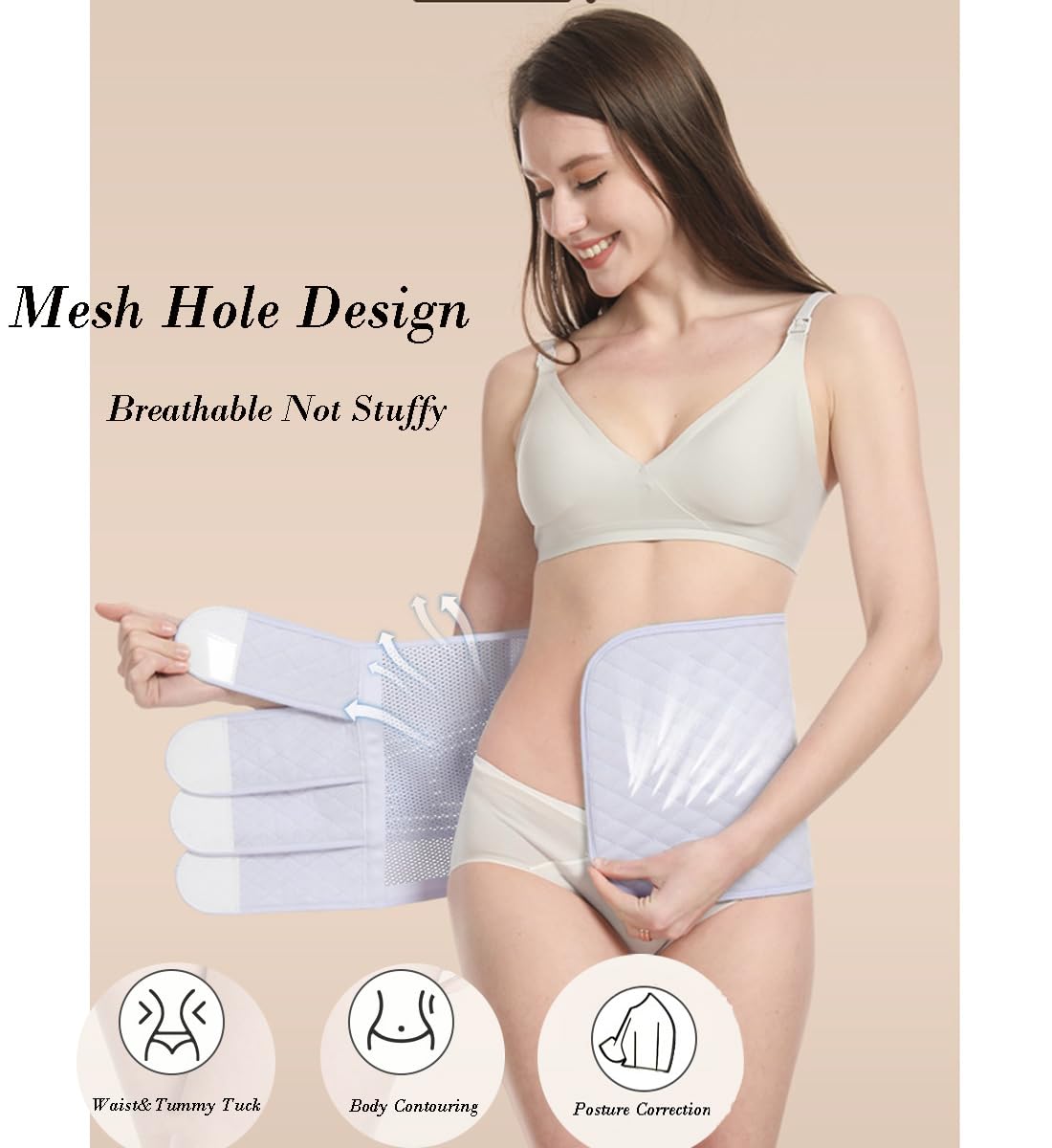 Juego de faja abdominal posparto 3 en 1 para postparto, 4 parches y cinturón pélvico para embarazo, soporte abdominal, recuperación y recuperación, cinturón de retorno, faja de abdomen por cesárea,