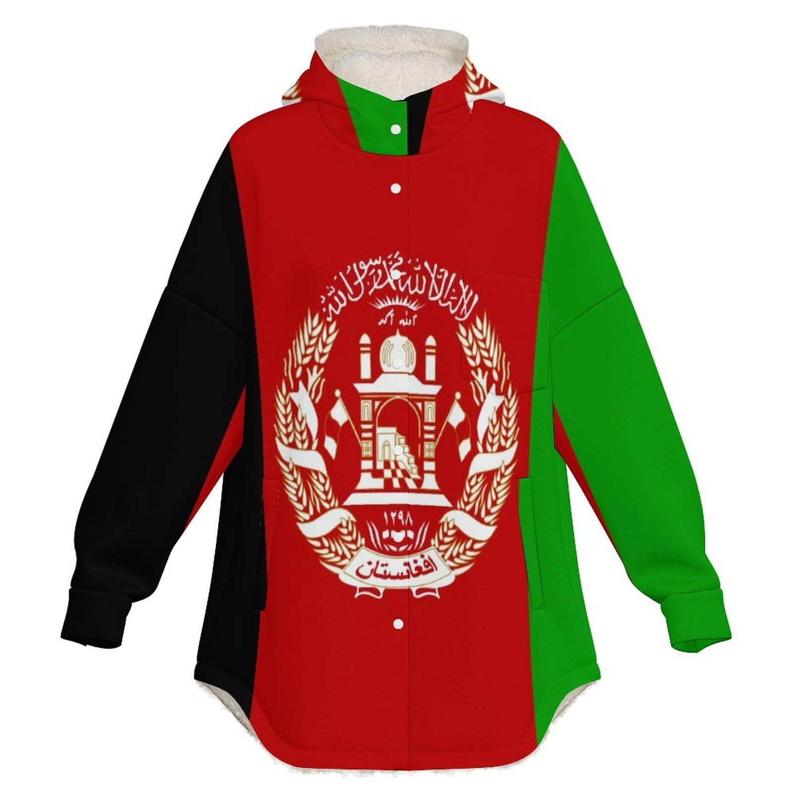 Sudadera Invierno con Capucha de Forro Polar Mujer Bandera Afgana Cálido Hoodies a Manga Larga Felpa Sudadera con Bolsillos, Rojo
