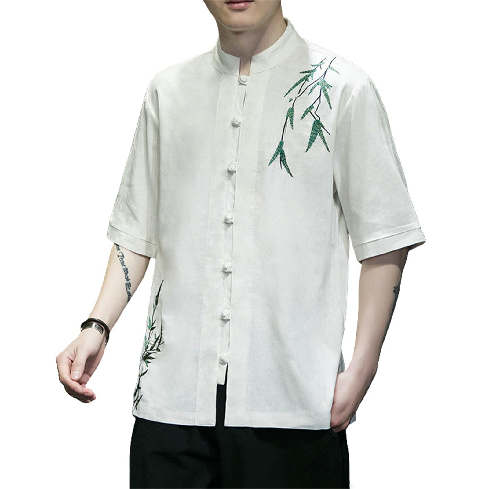 Style chinois traditionnel coton lin brodé boutons grenouille chemise vintage ample