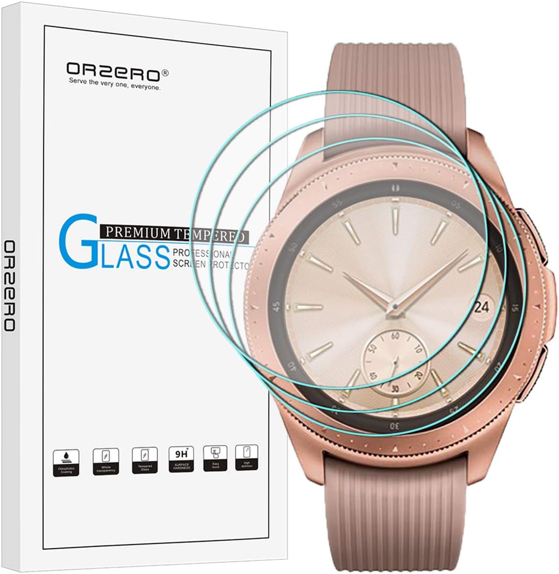 (3 Pack) Orzero Compatible for Samsung Galaxy Watch 2018 42mm (Updated Version) Smartwatch Tempered Glass Screen Protector, 2.5D Arc Edges HD Clear Cover Anti-Scratch Bubble-Free (Lifetime Replacement)