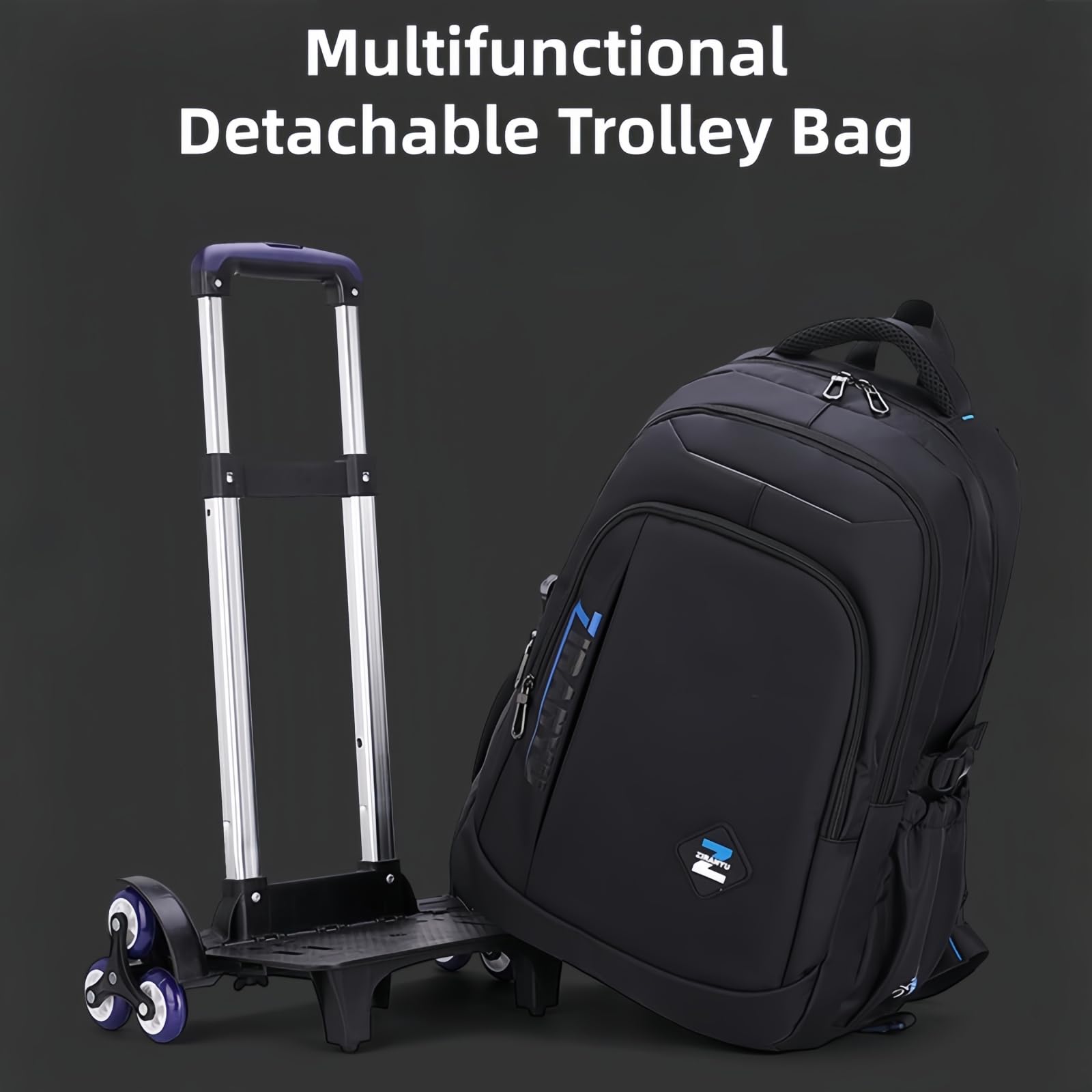 Cartable a Roulette Garçon, Légers Détachable Sac a Dos à Roulette Garçon Primaire College