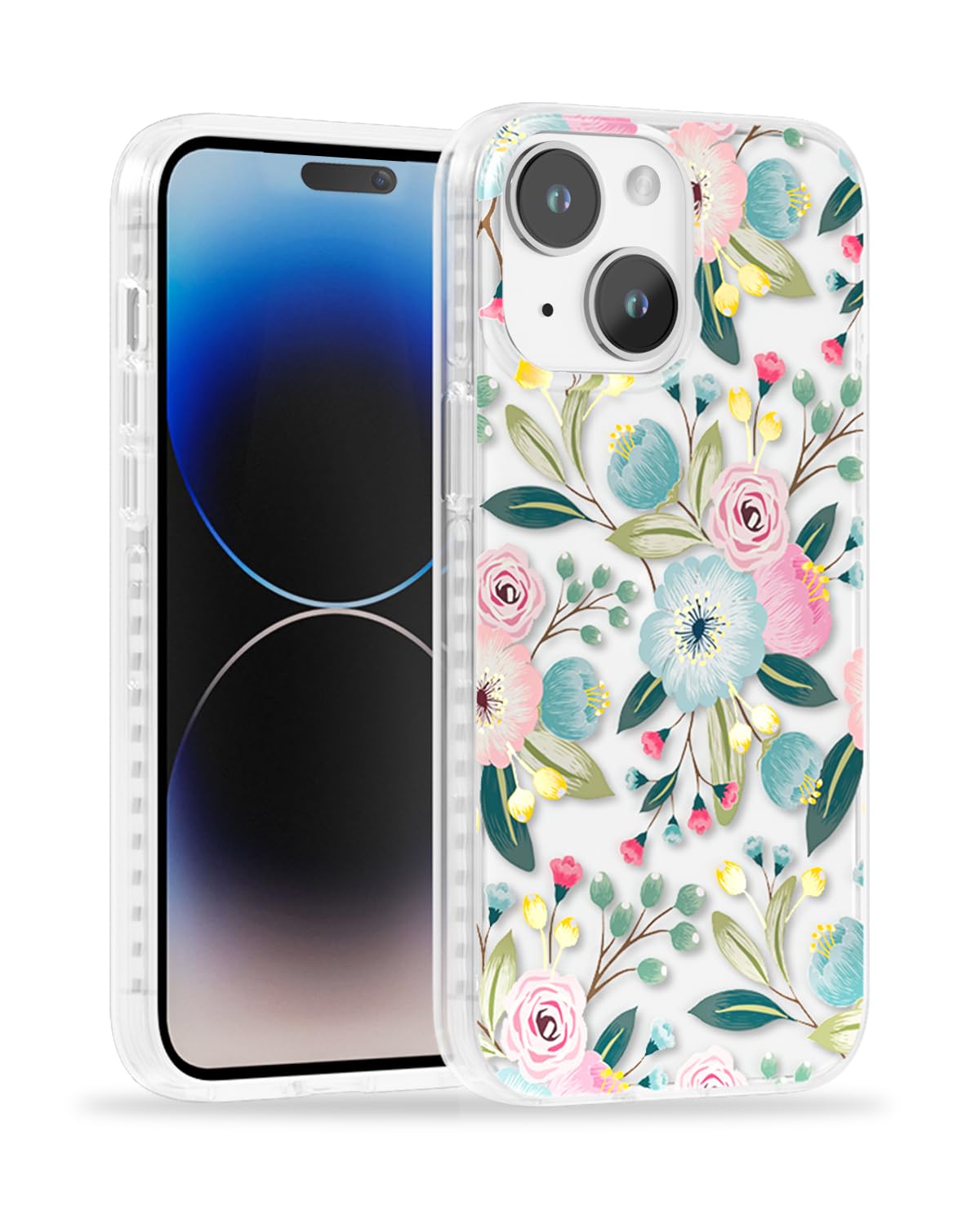 Scorpify Funda para iPhone 15, diseño floral de hibisco, bonita funda de teléfono transparente con flores para mujeres y niñas [protección contra caídas de grado militar de 10 pies] [no amarillea]