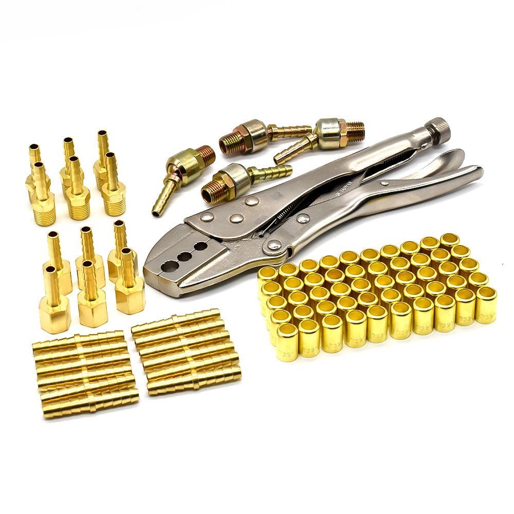 Interstate Pneumatics H4FK Hose Repair Kit with Crimp Tool (For 3/16 Inch, 1/4 Inch ID Hose)