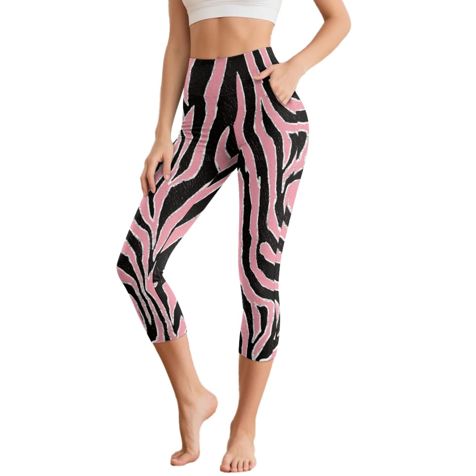 Amzbeauty Pantalones de yoga de cintura alta para mujer, capri de 3/4 de longitud, para entrenamiento, correr, con bolsillos, control de abdomen, fitness
