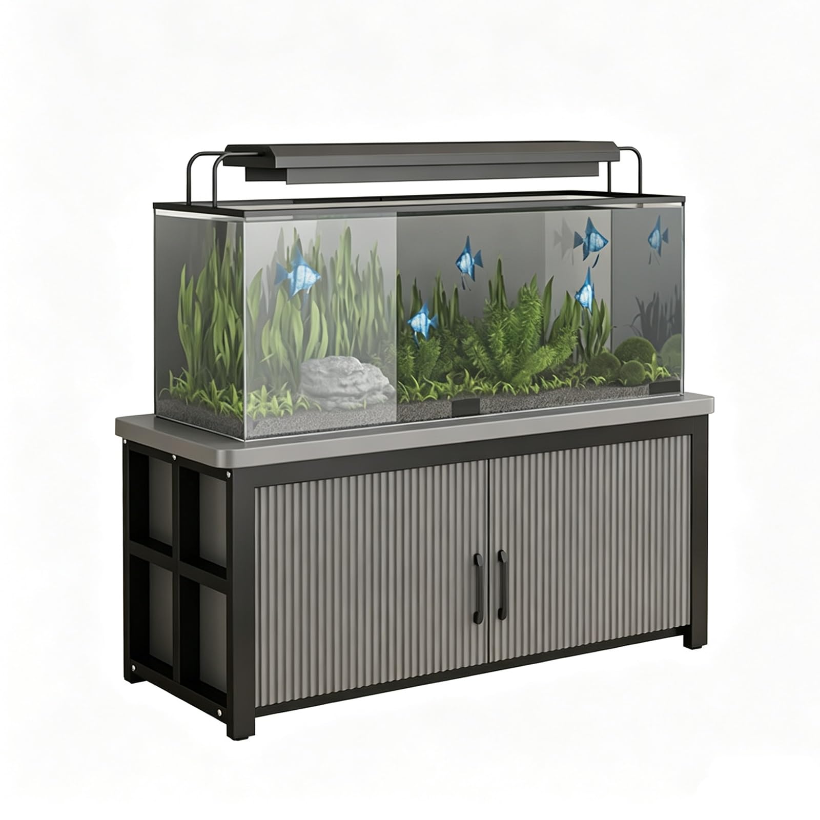 Metalowy Stojak Na Akwarium Szafka Stolik Na Zbiornik Z Zamykanymi | Wytrzymała metalowa szafka na akwarium do przechowywania w domu gabinecie oraz biurze(Black+Gray,31.5x17.7x19.7in)