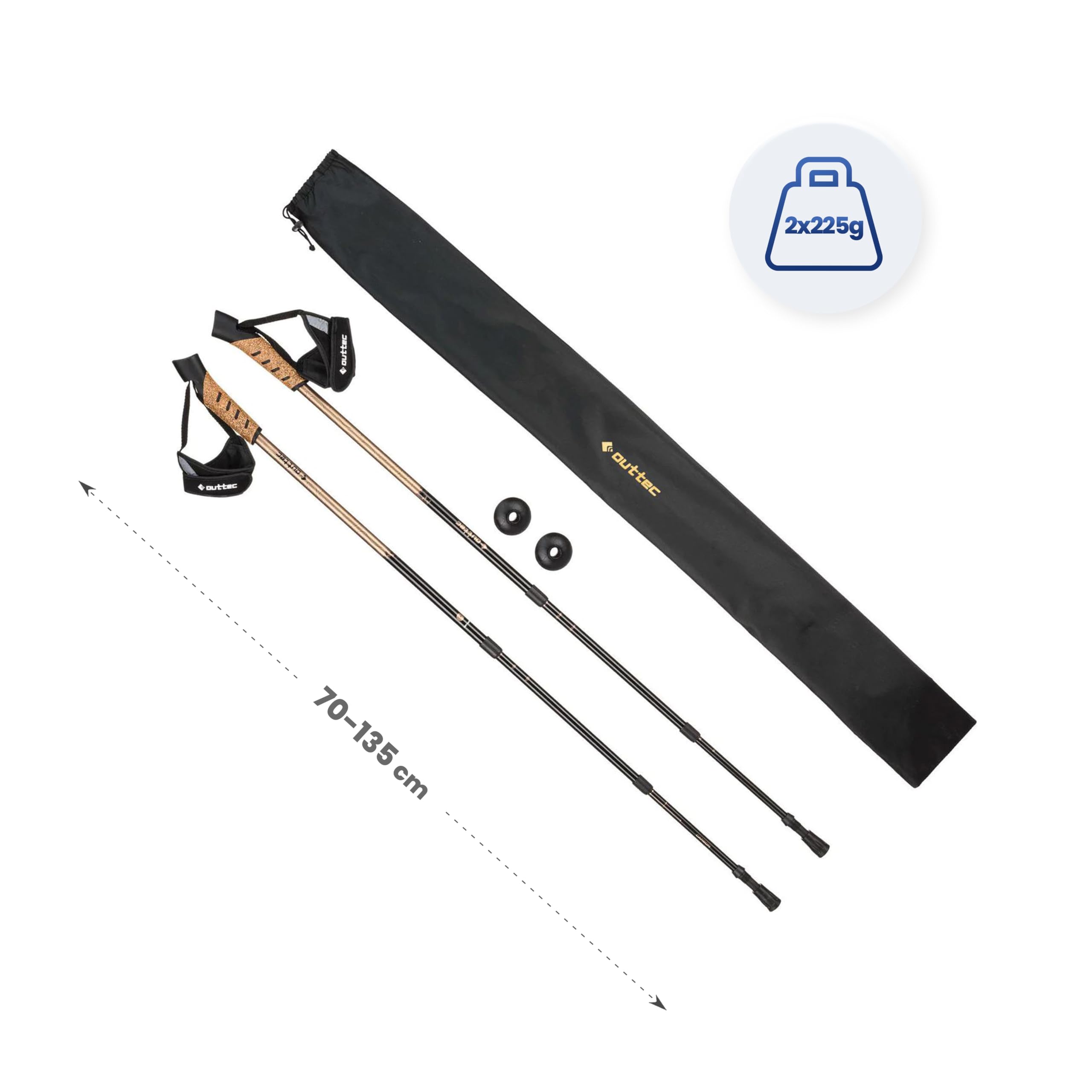 Carbon Wanderstöcke, Ultraleichte Trekkingstöcke, Nordic Walking Stöcke mit Gummistopfen, 110 oder 115 cm, Einteilige Trekkingstöcke, Gehstöcke mit Gummipuffer für Damen und Herren