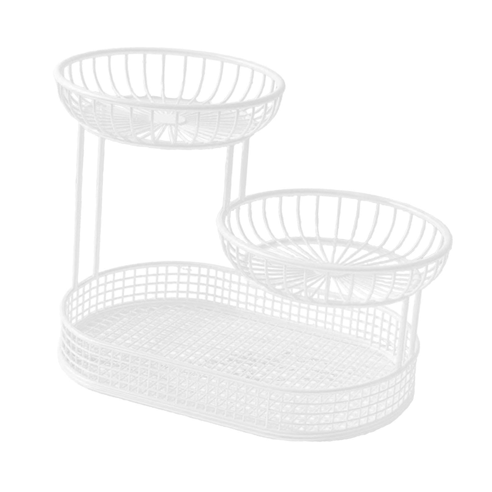 YIXANNX Three Tier Iron Wire Snacks Serving Tray Plate For Showcasing Fruits And Organizing Snacks For Parties Vegetable Bread Holder Stand Kitchen Counter , white , 26x32cm