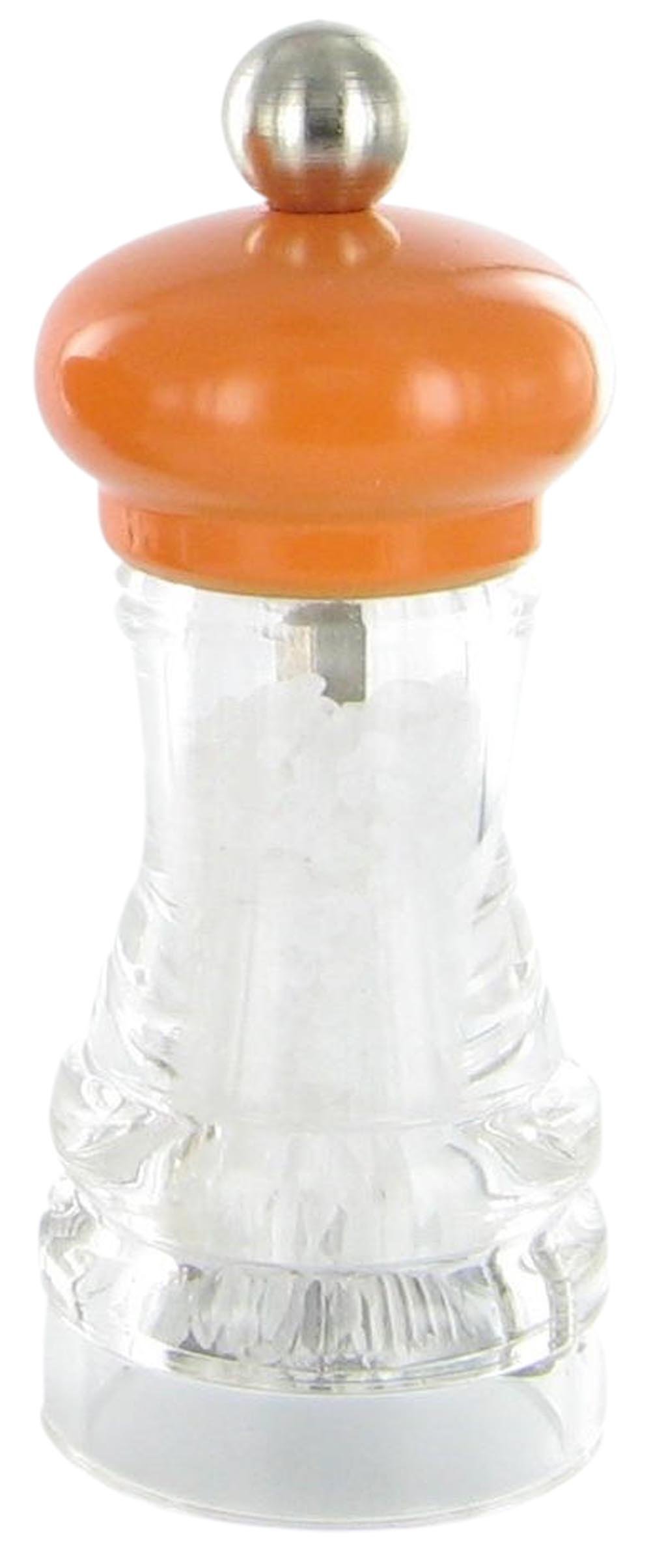 Moulin acrylique De Buyer orange brillant avec broyage visible et fluide