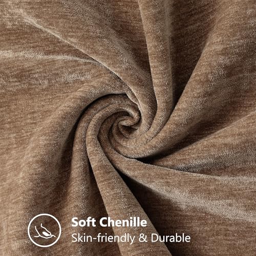 Image of decorUhome Fall Chenille Soft Cozy Throw Pillow Covers 22x22 Set of 2, Modern Farmhouse Boho Velvet Decorative Euro Sham Pillow Cases with Stitched Edge for Couch Sofa Bed Home Decor, Brown