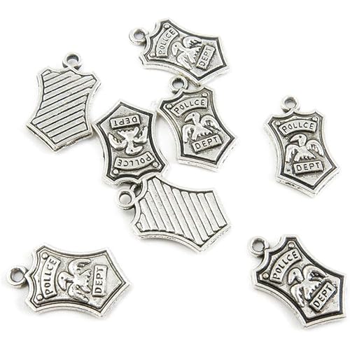 30 PCS Antique Silver Plated Jewelry Making Charms Supplies Crafting X4BP1B Police Department Badge