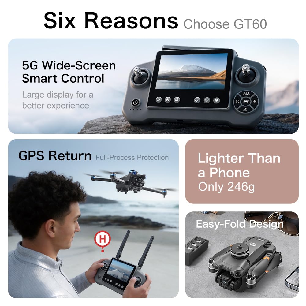 Drone gps gt60 quadricottero alta definizione aereo ritorno evitamento