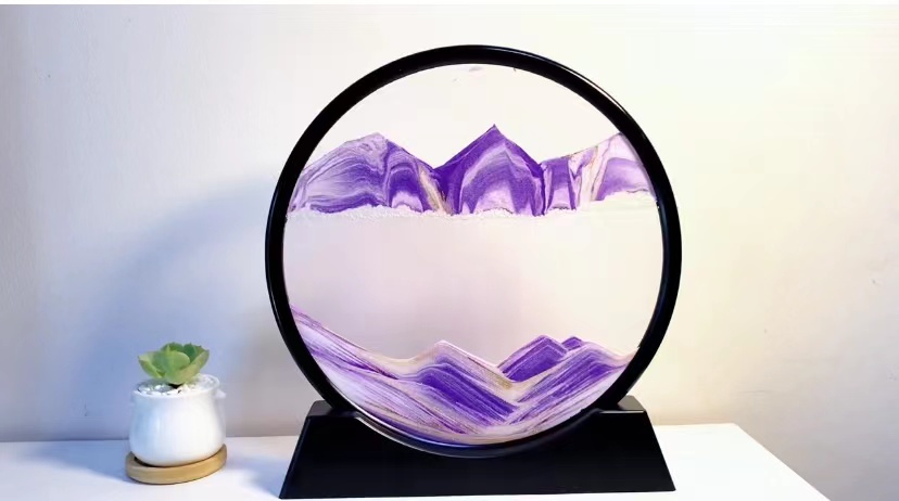 JZWLW - Pittura Di Sabbia Mobile 3D In Vetro Rotondo 44cm - Quadro Di Sabbia Che Scorre Lilla - Decorazione Da Scrivania Antistress