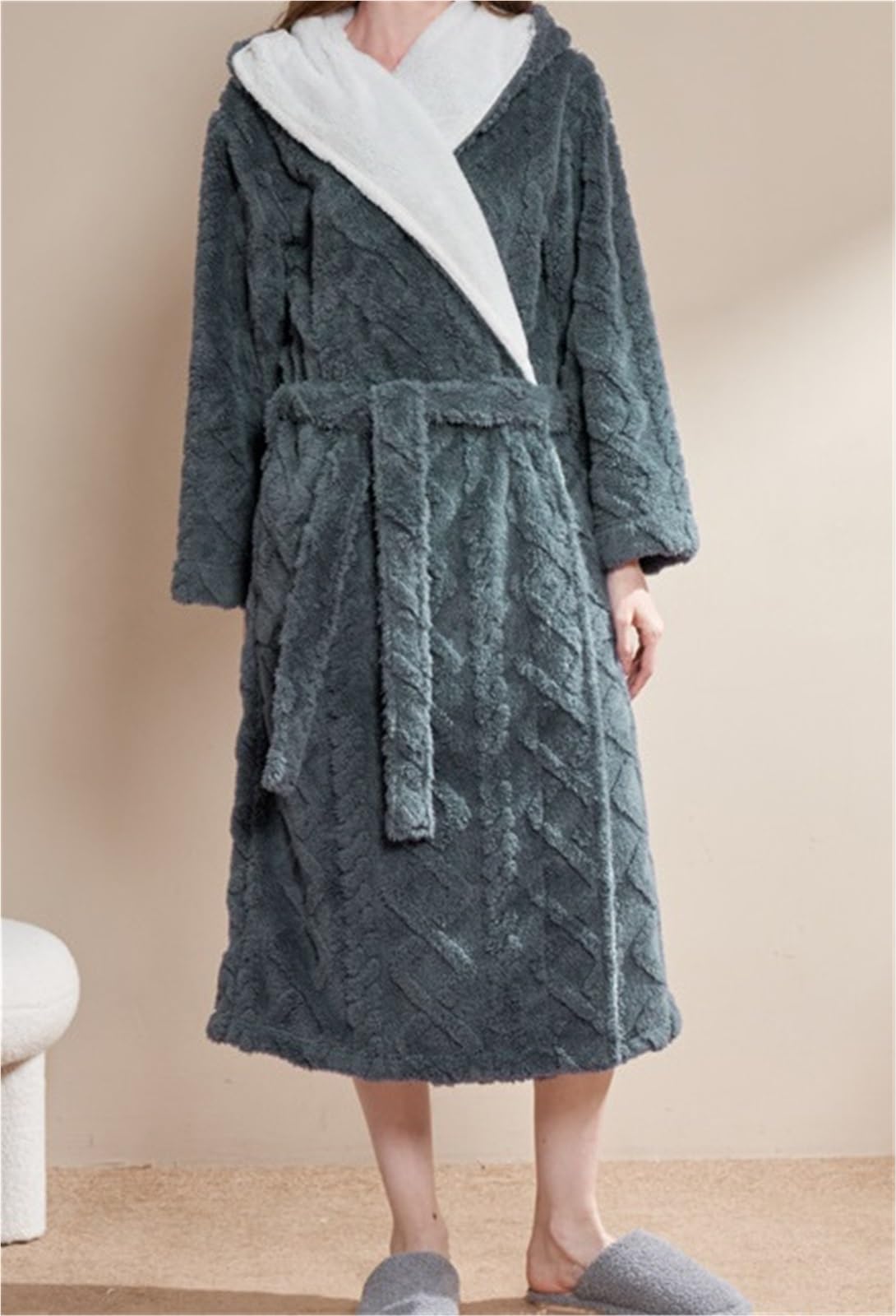 Bata de Casa Bata Gruesa De Forro Polar, Baño Larga Felpa Con Bolsillos, Albornoces Suaves Y Cálidos, Unisex Bathrobe