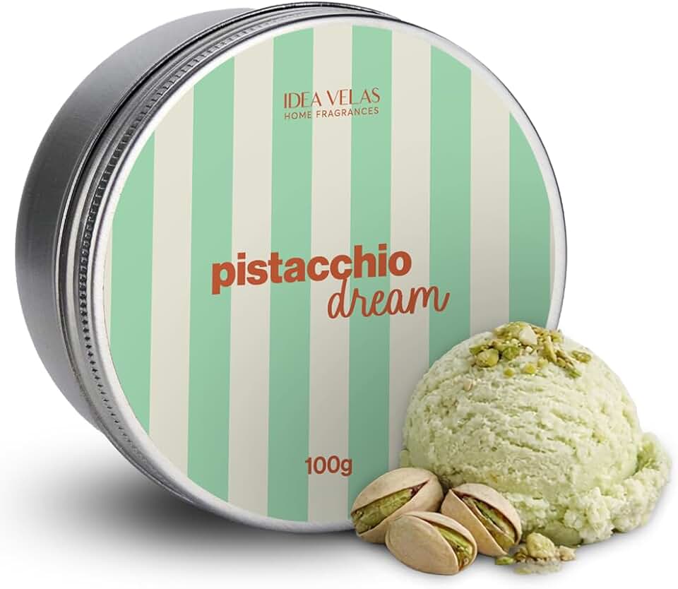 IDEA VELAS Vela Aromática Perfumada Edição Especial TRIO DI GELATO, Lata 100g, Travel Size (pistacchio dream)