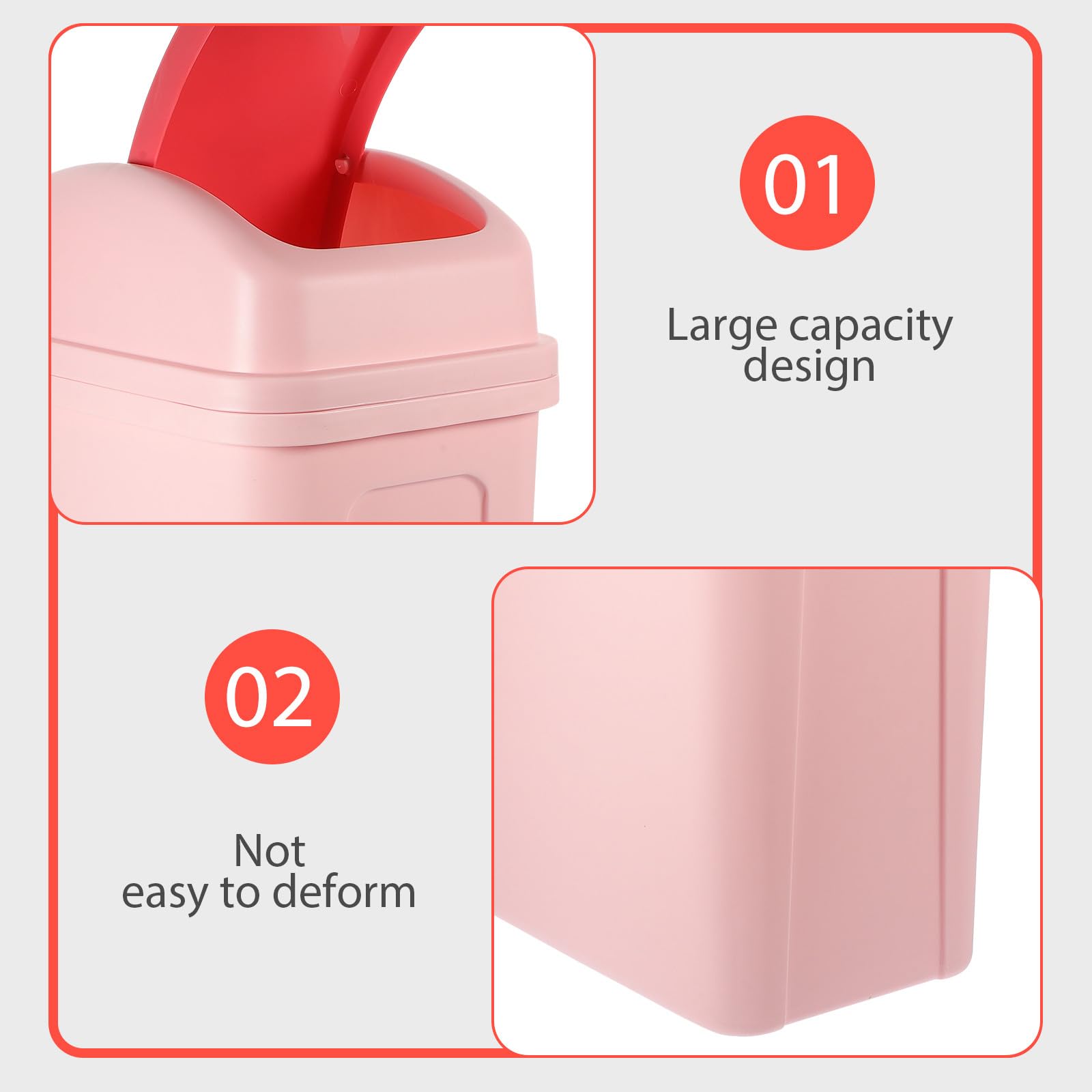TOYANDONA Bidone per Rifiuti da Cucina con Grande Capacità Rosa, Design Sottile in Pp con Coperchio a Ribalta, la Casa e L'ufficio