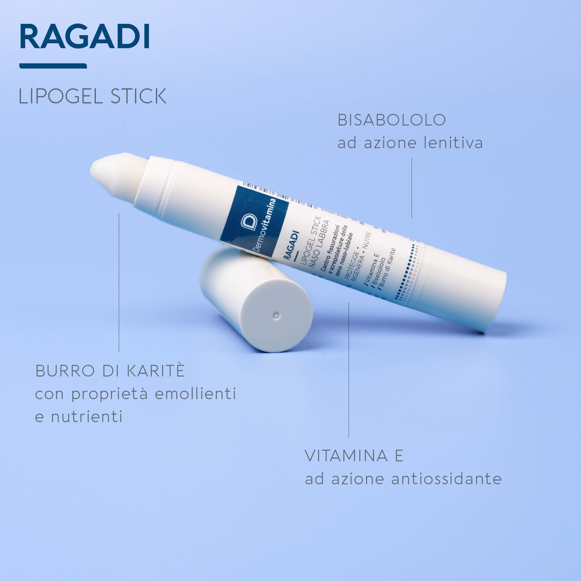 Dermovitamina Ragadi Naso Labbra - Stick per Labbra e Naso Screpolato - Stick Lipogel Rigenerante - Aroma Vaniglia - Senza Conservanti - Lim Balm da 3 ml
