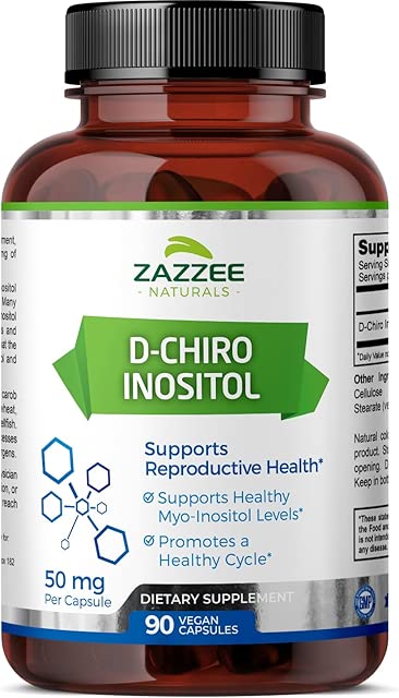 Zazzee D-Chiro-Inositol, 50 mg per Capsule, 90 Vegan Capsules, Ideal Dosage for 40:1 Ratio with Myo-Inositol, 3 Month Supply, 100% Vegetarian, Non-GMO