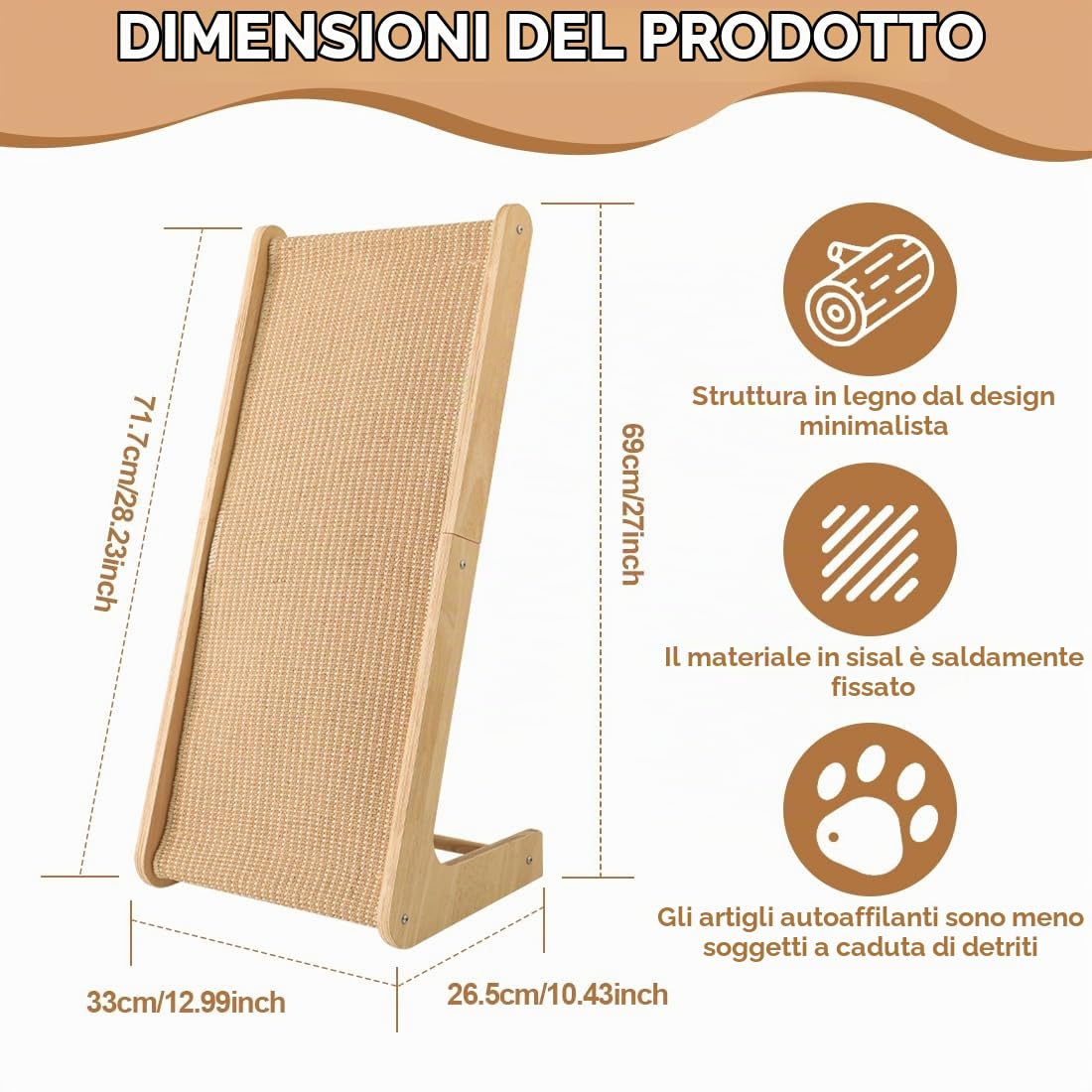 Tiragraffi per Gatti Doppio Uso 72cm | Graffio a L in Sisal Resistente, Tiragraffi da Parete e Angolo con Erba Gatta Integrata