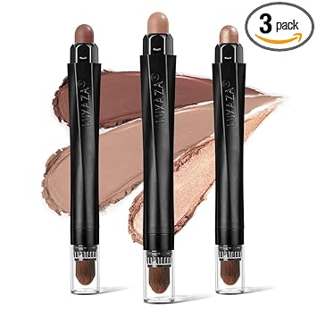LUXAZA 3Pcs Neutral Brown Eyeshadow Stick Set, Matte And Shimmer Creamy Eyeshadow Pencil, Shiny Pink Shadow Stick Set, Waterproof Long Lasting Smoky Eye Shadow Pen