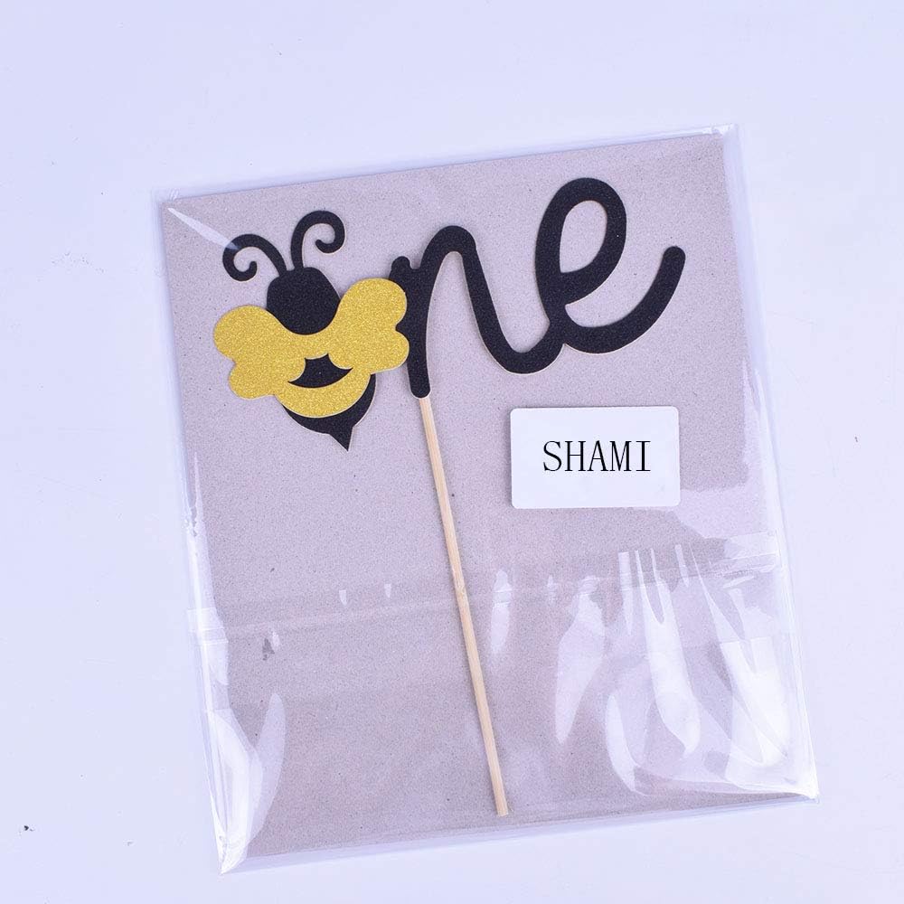 Bumble Bee Cake Topper- One Cake Topper for Bumble Bee Gender Reveal Baby Shower Birthday Party Supplies Decorations First Birthday Cupcake Topper Handmade
