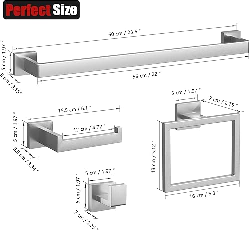 Miniatura 2 de Juego de 10 accesorios de baño de níquel cepillado, juego de toallas de baño de 23.6 pulgadas, juego de accesorios de baño de acero inoxidable,