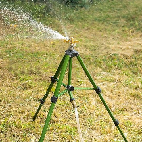 Image of Hourleey 6 Pack Extra Tall Lawn Sprinklers, Heavy Duty Tripod Sprinklers with Brass Sprinkler Head, 360 Degree Large Area Coverage, 3 /4 Inch Connector Sprinkler for Yard Lawn Garden
