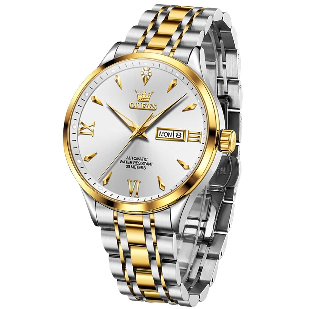 OLEVS Mens Watches Automatic Luxury Self Winding Mechanical Business Dress Wrist Watch Stainless Steel Waterproof Luminous Day Date