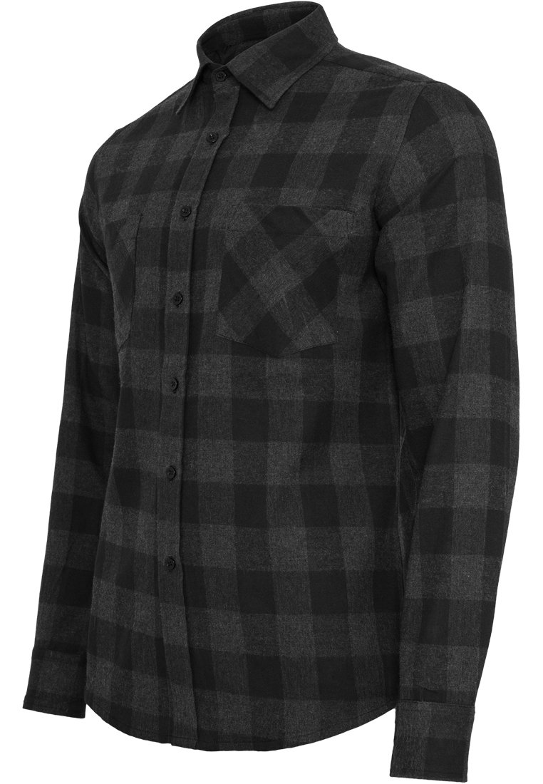 Urban Classics A Cuadros Franela Hombre Camisa de Franela Negro-Blanco 100% algodón Regular