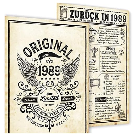 mojoliving 33 años - Tarjeta de cumpleaños personalizable - Regalo de cumpleaños de 33 años - Regalo de cumpleaños para mujeres y 33 años - 2 x A4 - Sin marco - Volver en 1989