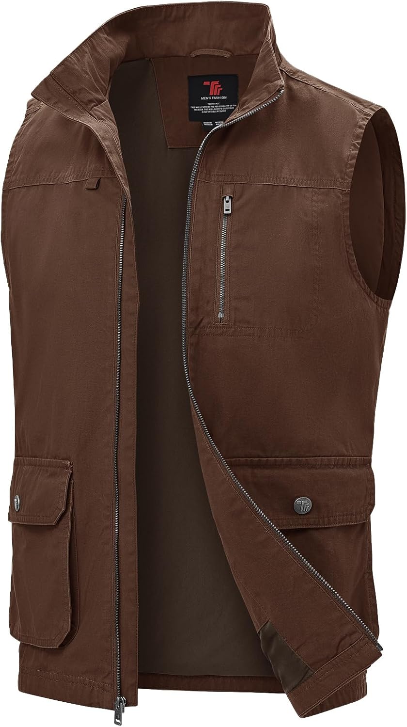 TBMPOY Men's Lightweight Vest Cotton Stylish Sleeveless Travel Casual Work Canvas Outerwear Utility Jacket Fishing Hiking